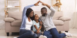 parents and child at home
