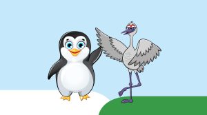 pee wee penguin and savvy the sandhill crane