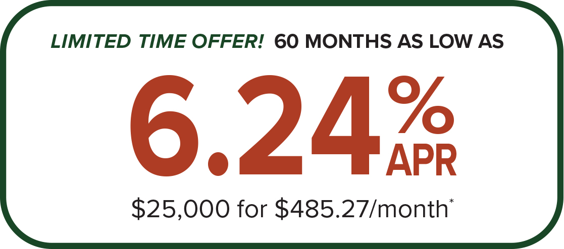 Limited time offer. 60 months as low as 6.24% APR.