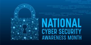 National cyber security awareness month is observed every year in october. Low poly style design. Cyber security banner vector isolated on geometric background.