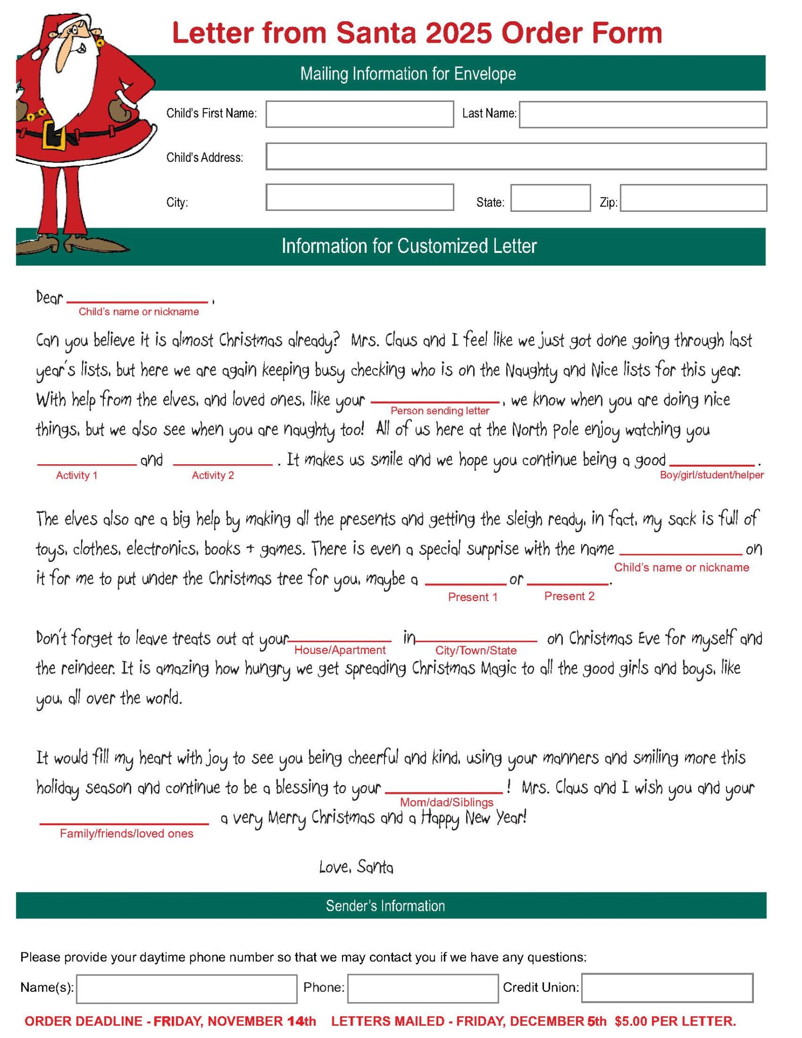Sample santa letter