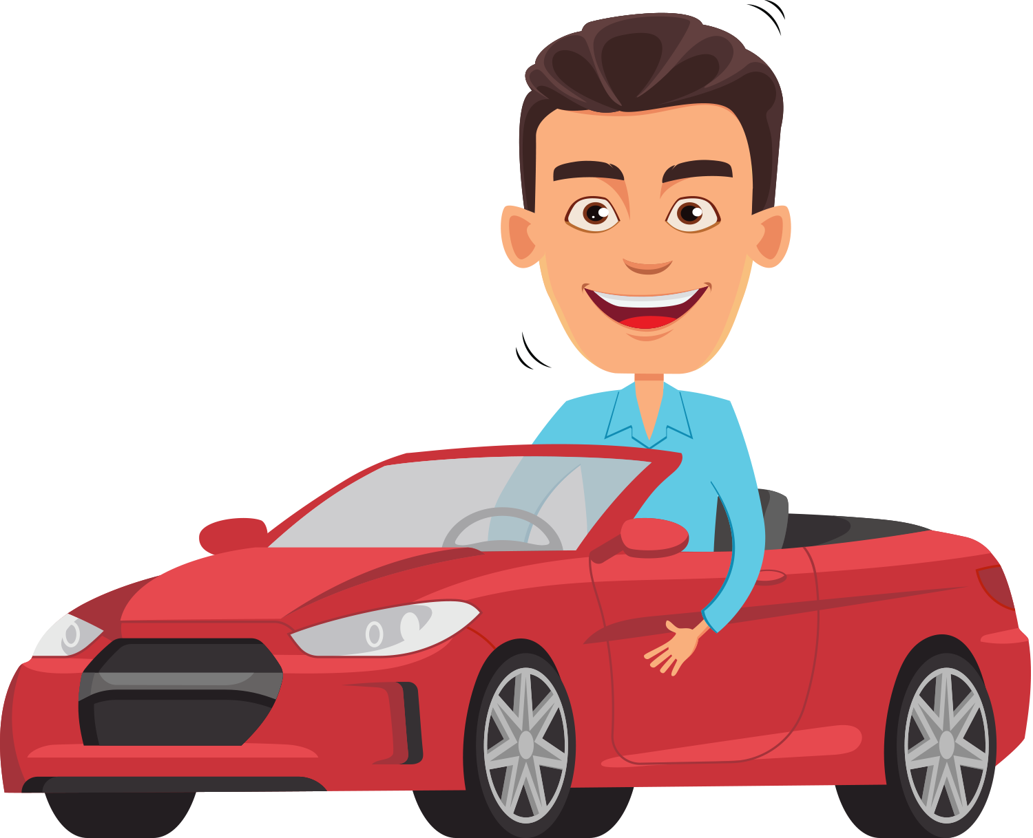 bobblehead guy sitting in car.