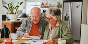senior couple managing finances