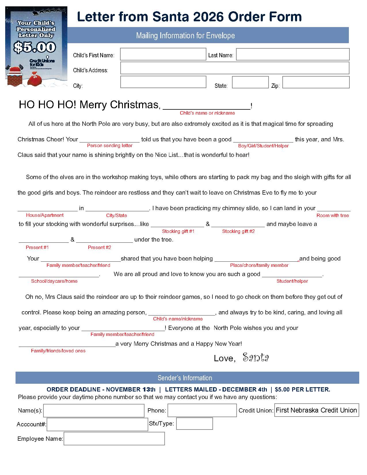 Sample santa letter